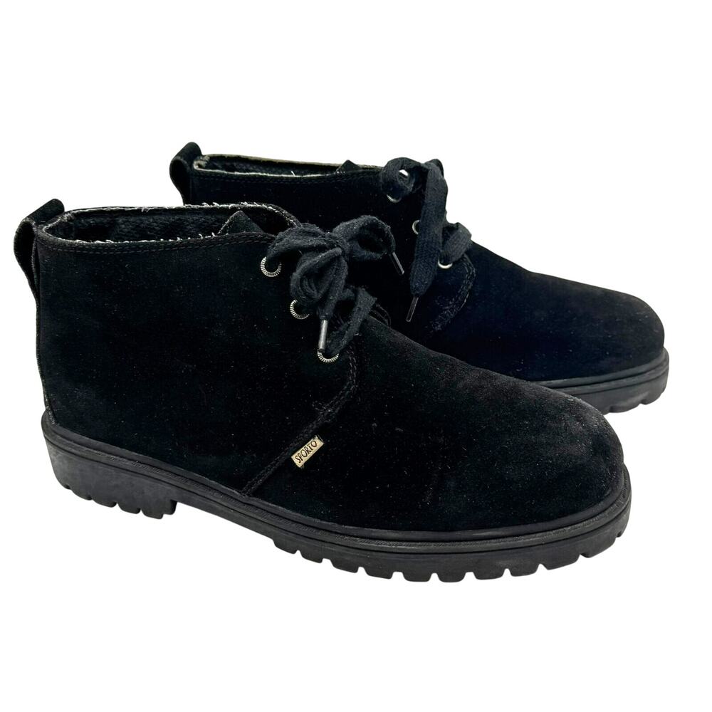 SPORTO Womens 12 Black Leather Ankle Lace Up Booties Water Repellent Hiking Boot